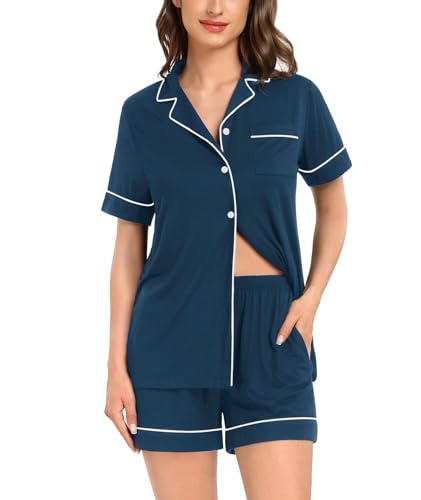 DIKFA Matching Couples Pajamas Set 2Pcs Short-Sleeve Button Down