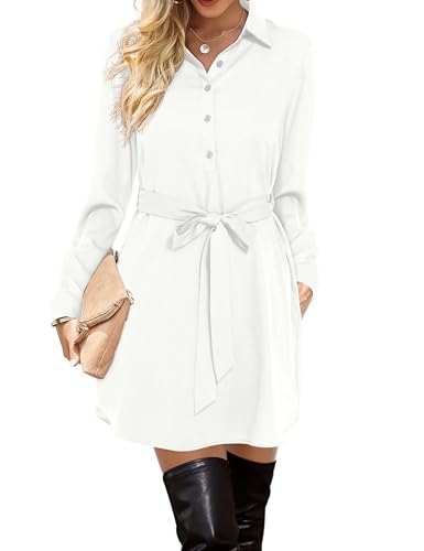 Amoretu Women's Long Sleeve Shirt Dress with Pockets
