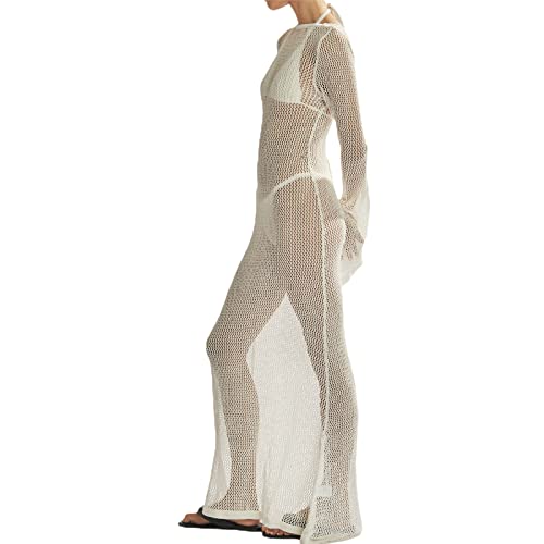 Women's Crochet Knitted Long Sleeve Beach Party Cover Up Dress