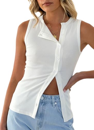 Women's Ribbed Button Down Tank Top