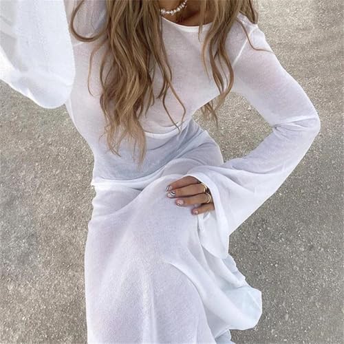 Elegant Women's Long Sleeve Open Back Maxi Beach Dress