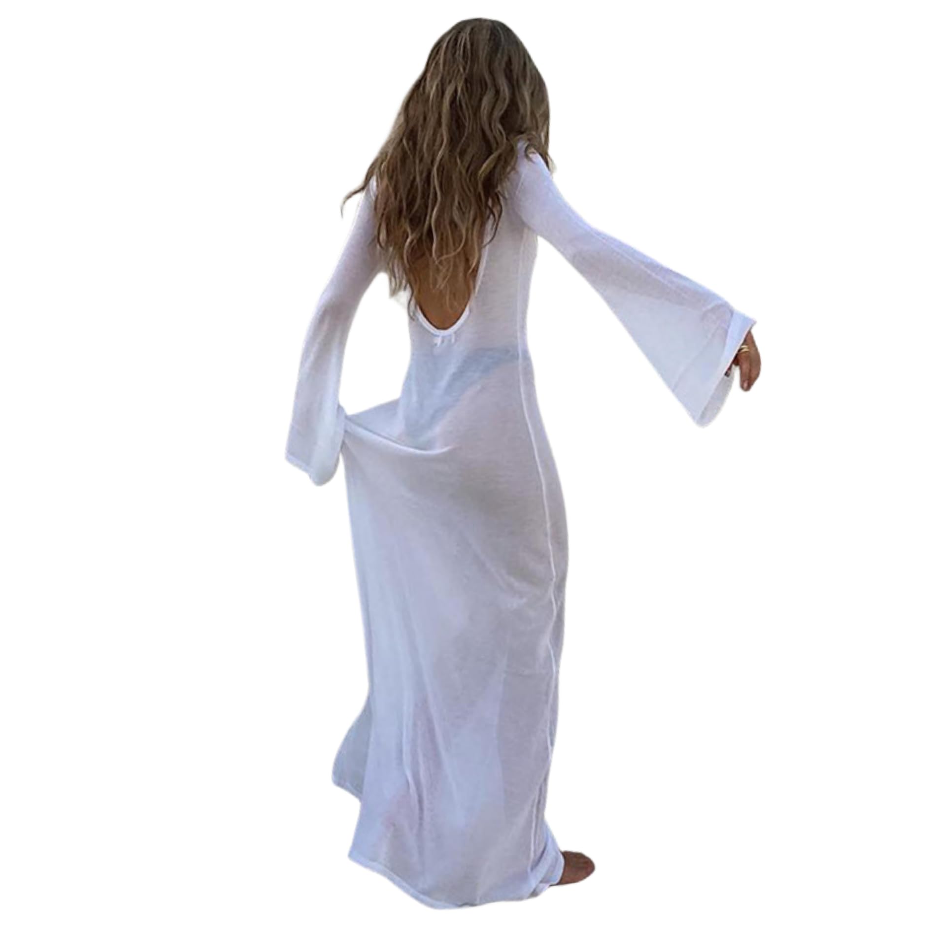 ZGMYC Women's Backless Sheer Maxi Dress Cover-Up for Beach and Swimwear
