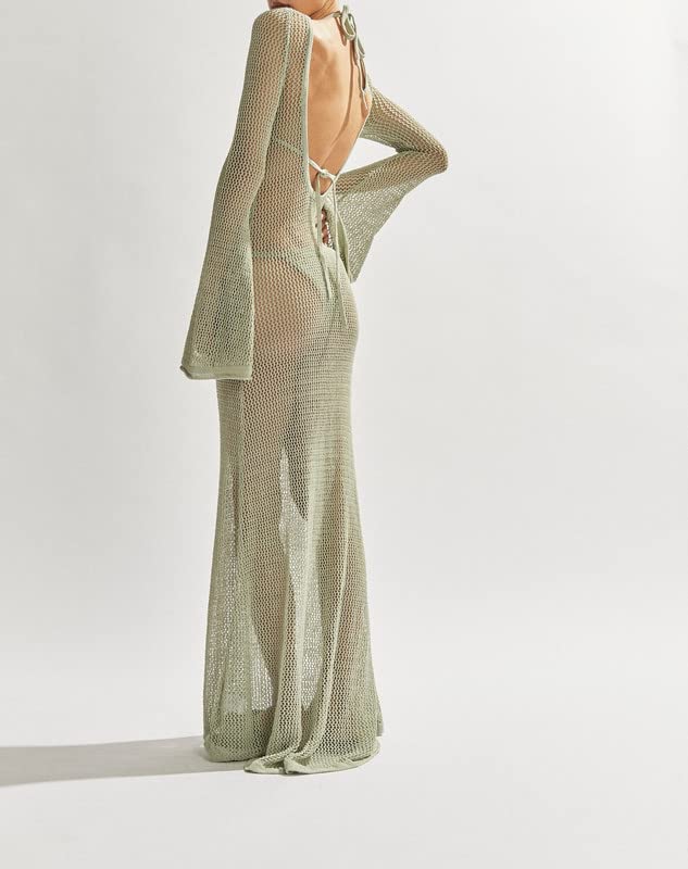 Women's Beach Cover Up Maxi Dress with Crochet Knit Detail