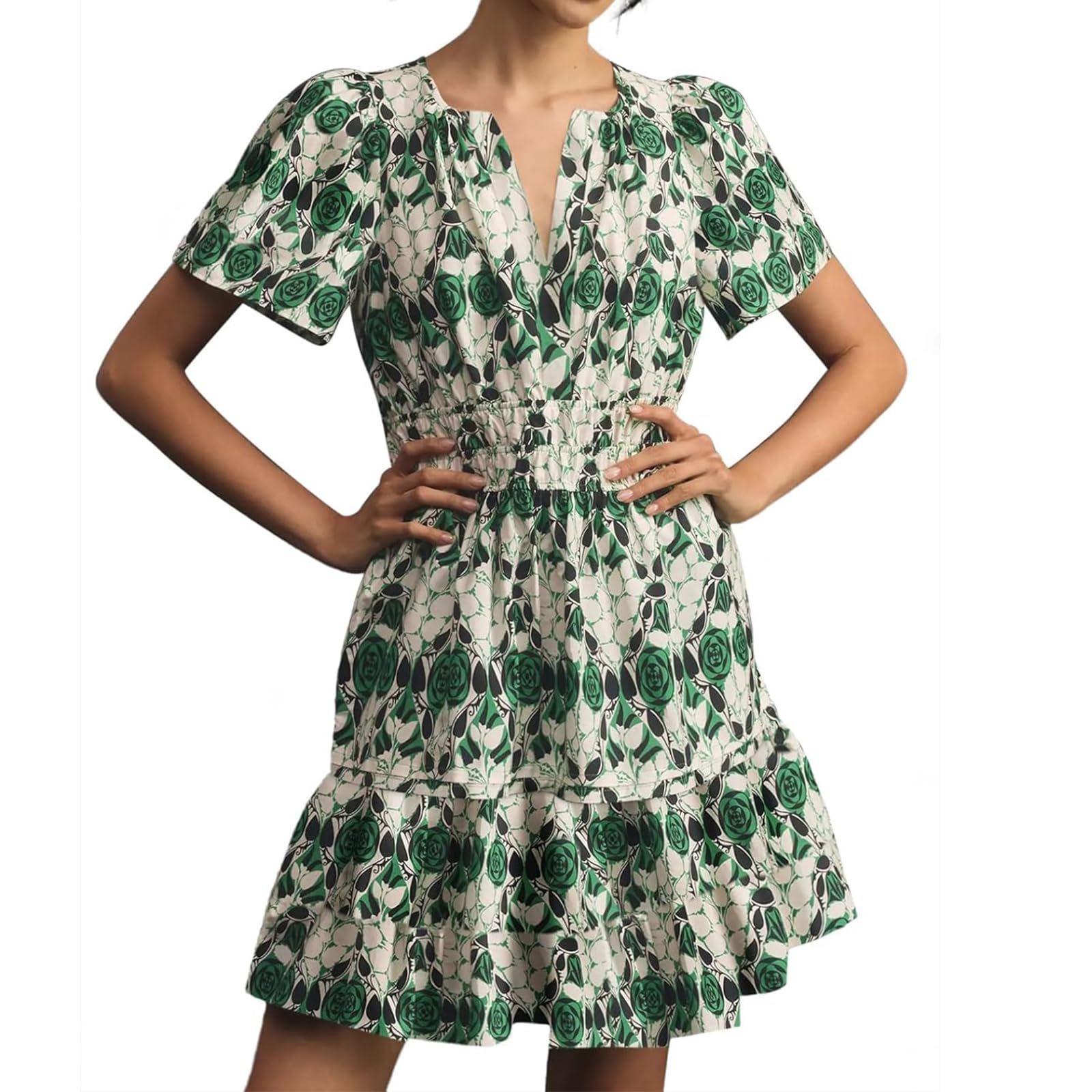 Women's Short Sleeve V-Neck Ruffle Mini Dress for Summer Graduation