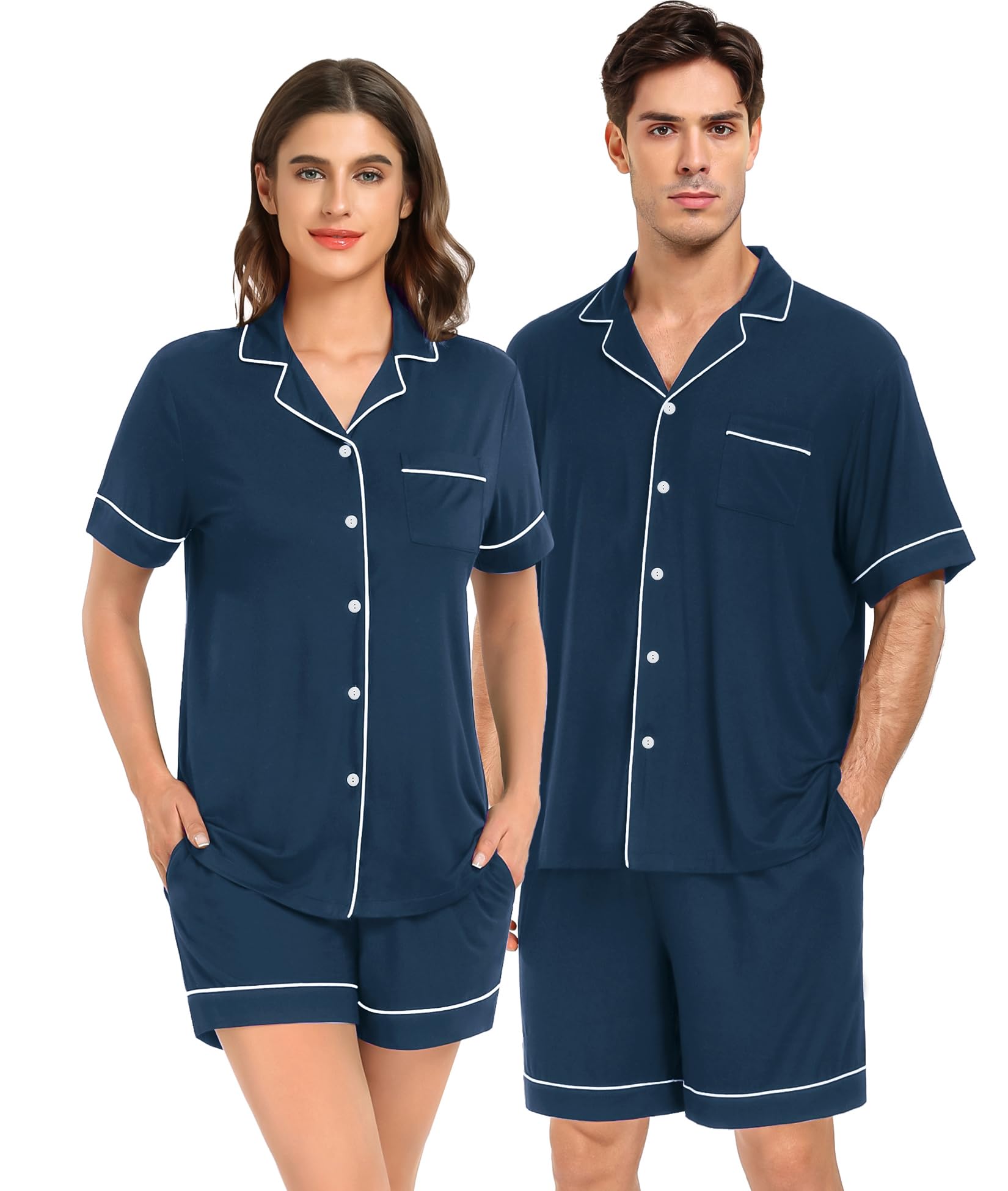 DIKFA Matching Couples Pajamas Set 2Pcs Short-Sleeve Button Down