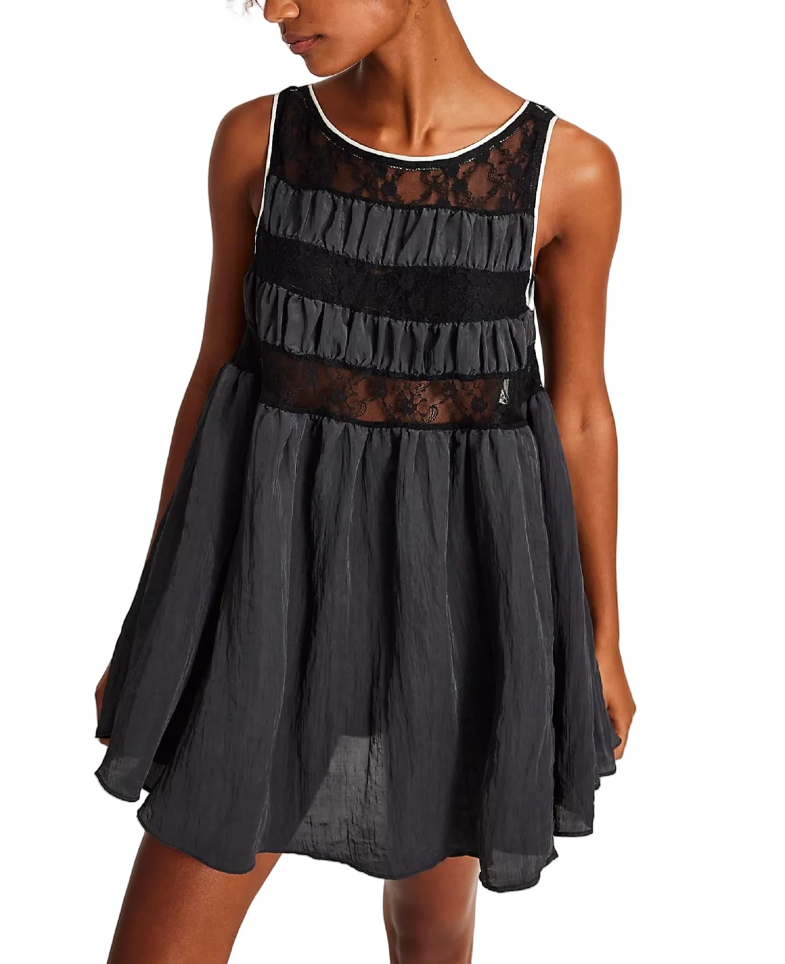 Faretumiya Women's Y2K Flowy Mini Pleated Ruffle Backless Dress